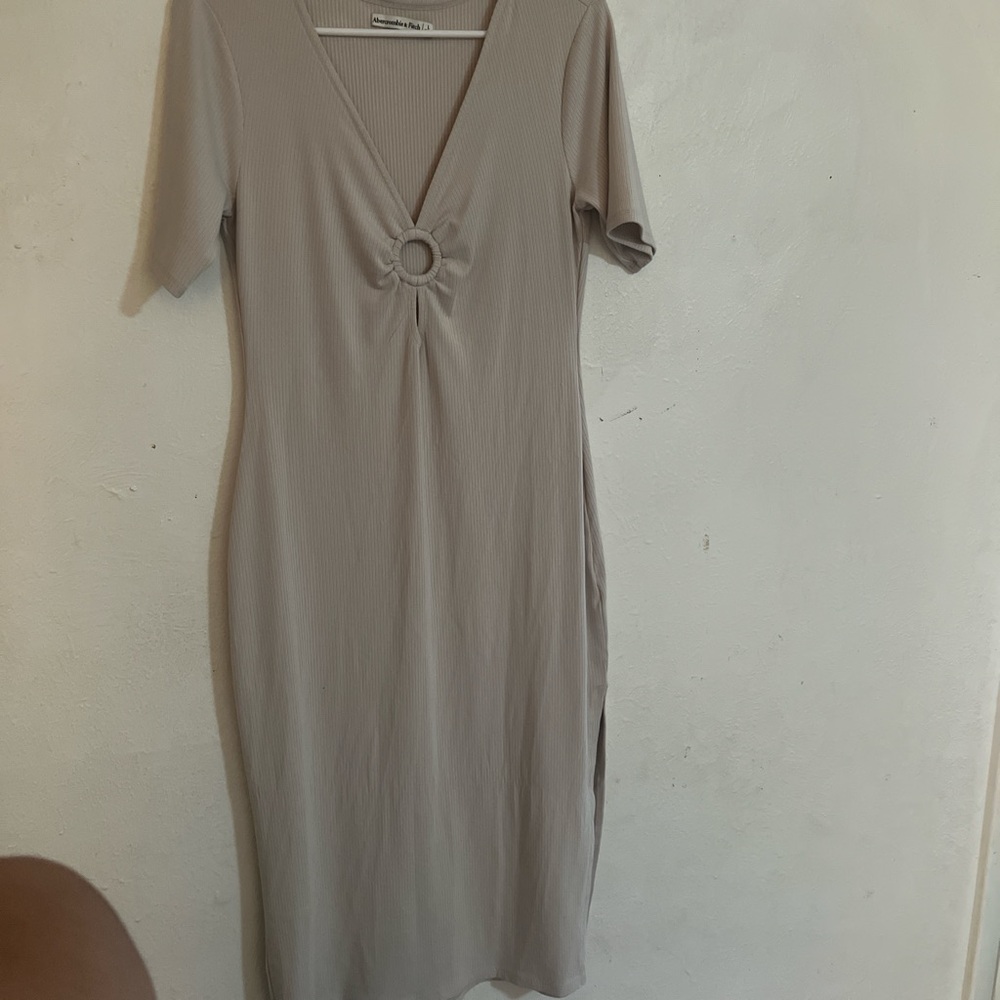 Abercrombie & Fitch Taupe Midi Dress with Ring Detail